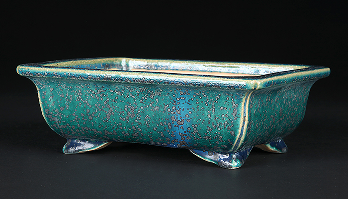 鴻陽織部釉外縁雲足長方鉢 | 盆栽、盆栽書籍、盆栽鉢の通販│近代出版