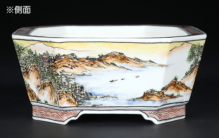 月之輪正泉五彩騎馬山水図隅切長方鉢 | 盆栽、盆栽書籍、盆栽鉢の通販