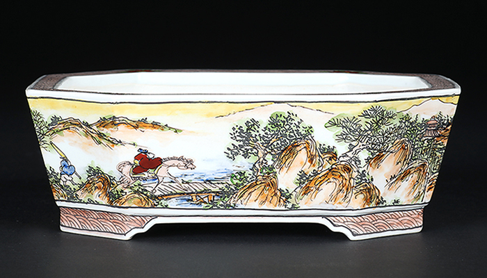 月之輪正泉五彩騎馬山水図隅切長方鉢 | 盆栽、盆栽書籍、盆栽鉢の通販