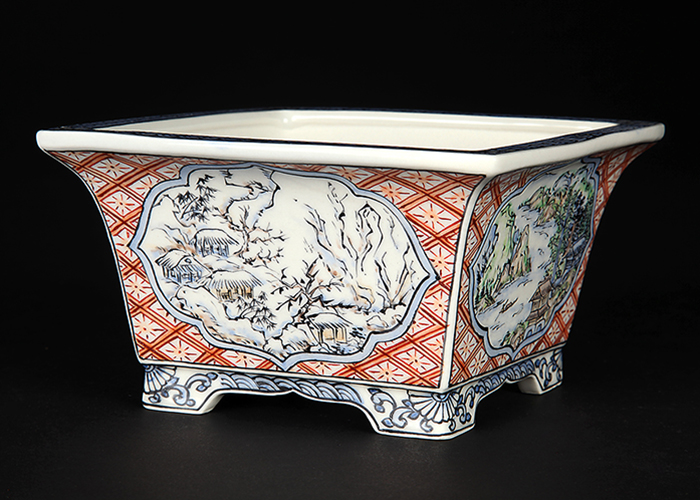 月之輪正泉五彩山水小紋図正方鉢 | 盆栽、盆栽書籍、盆栽鉢の通販