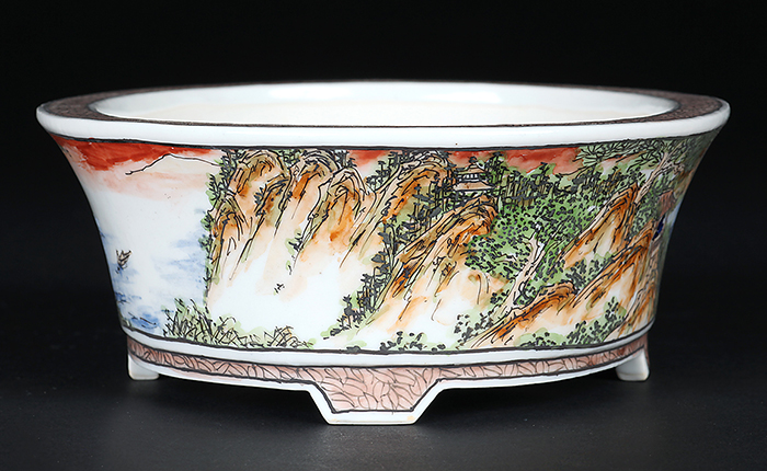 月之輪正泉五彩湖畔山水図楕円鉢 | 盆栽、盆栽書籍、盆栽鉢の通販