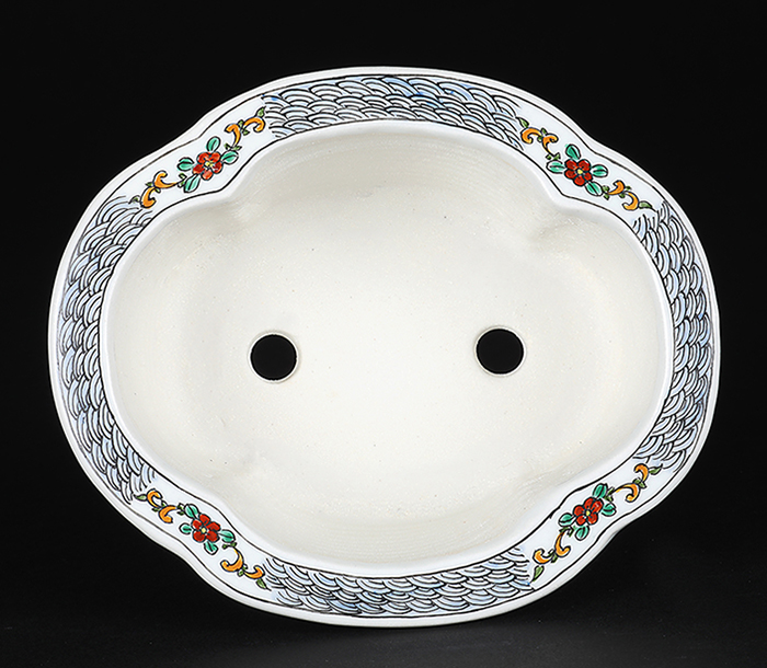 月之輪正泉五彩訪友図木瓜式鉢 | 盆栽、盆栽書籍、盆栽鉢の通販│近代出版