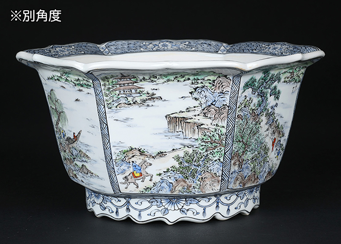 月之輪正泉五彩山水図輪花縁六角鉢 | 盆栽、盆栽書籍、盆栽鉢の通販