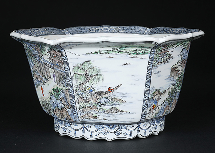 月之輪正泉五彩山水図輪花縁六角鉢 | 盆栽、盆栽書籍、盆栽鉢の通販