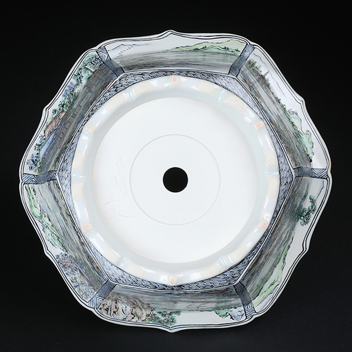 月之輪正泉五彩山水図輪花縁六角鉢 | 盆栽、盆栽書籍、盆栽鉢の通販