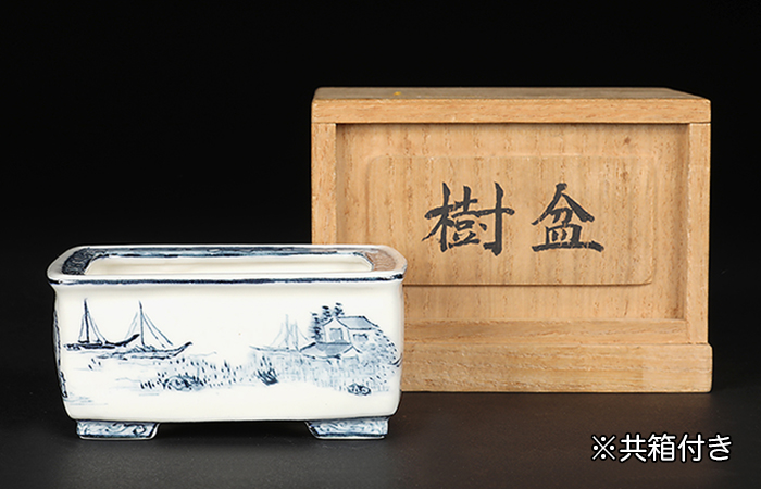 尾張裕峯染付長方鉢 | 盆栽、盆栽書籍、盆栽鉢の通販│近代出版