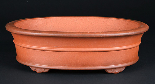 朱泥外縁胴紐楕円鉢【陶青元制】