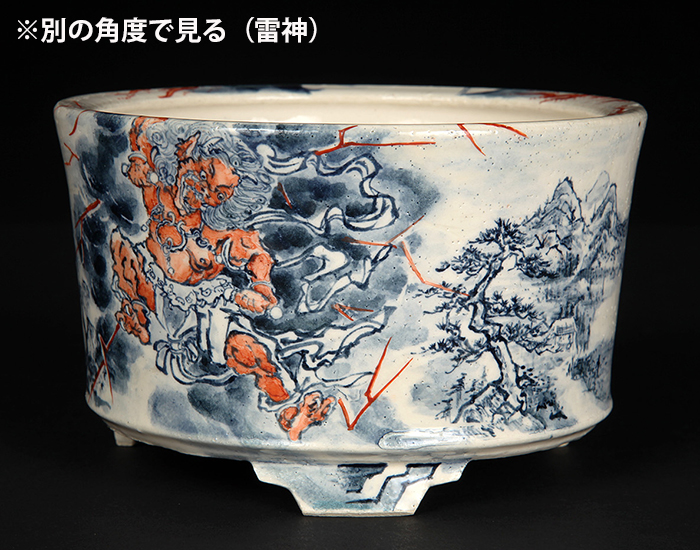 盆栽鉢 上品時代お洒落な雷紋堂帯付き丸盆栽鉢22x5.5cm
