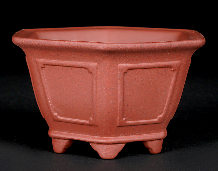希少！！大型　朱泥六角切脚額入懸崖鉢　ラン鉢　正方　盆栽鉢 希少！！大型 朱泥六角切脚額入懸崖鉢 ラン鉢 正方 盆栽鉢 希少
