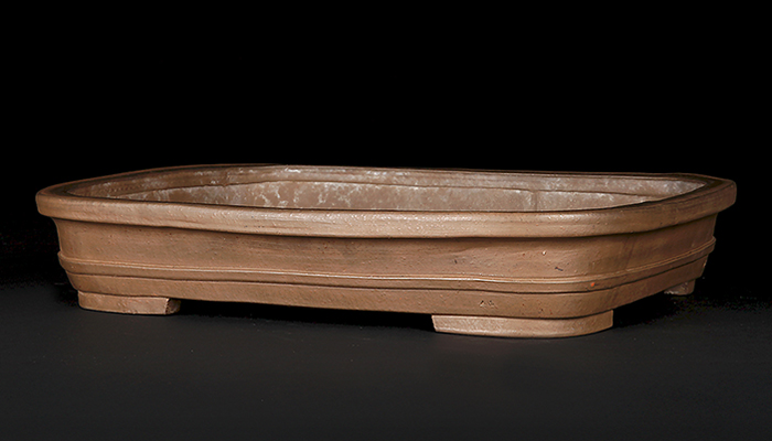 ①日本鉢　【山房】【鳳舟】　胴紐長方鉢 Yahoo!オークション -「鉢 山房」(花、園芸) の落札相場・落札価格