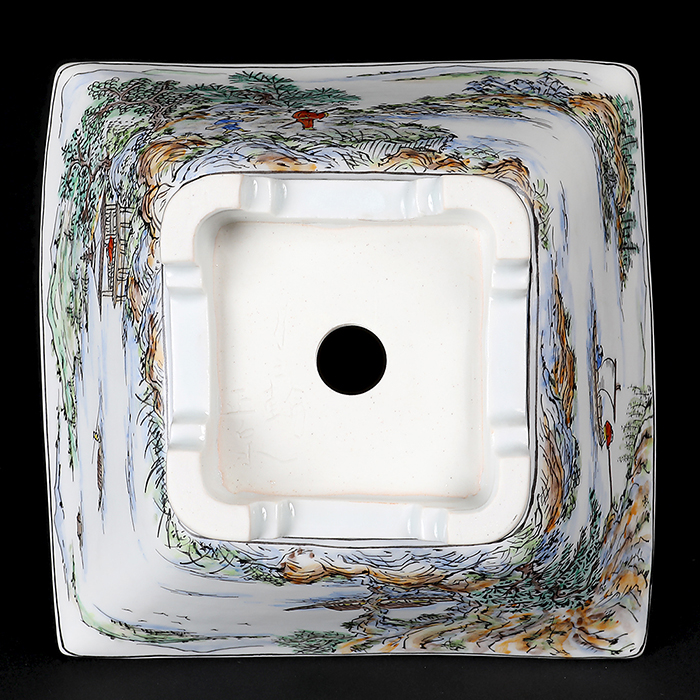 松泉　絵鉢 月之輪正泉五彩訪友図正方鉢 | 盆栽、盆栽書籍、盆栽鉢の通販