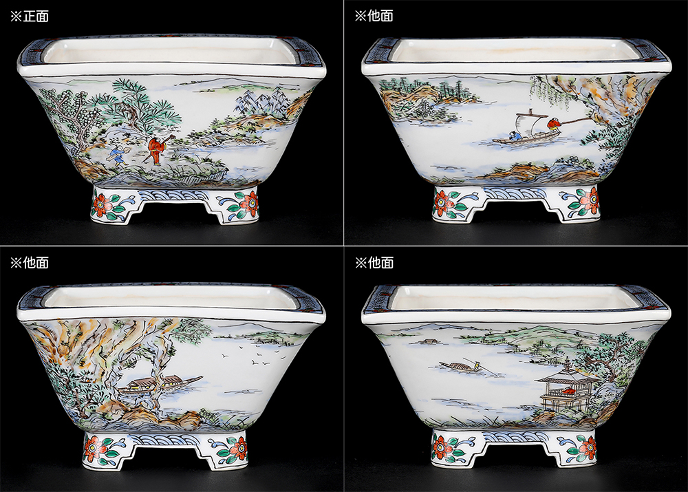 盆栽鉢　時代小品盆栽鉢白正方鉢梅図竹図中国 盆栽鉢 時代小品盆栽鉢白正方鉢梅図竹図中国