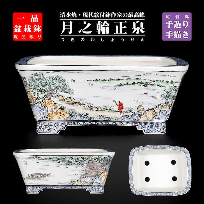 絵鉢　長方　盆栽鉢 月之輪正泉五彩訪友図長方鉢 | 盆栽、盆栽書籍、盆栽鉢の通販