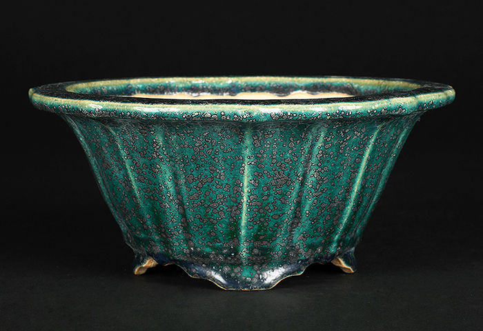 盆栽鉢　鴻陽 鴻陽織部釉古鏡型鉢丸鉢 | 盆栽、盆栽書籍、盆栽鉢の通販│近代出版