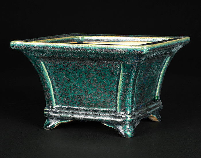 鴻陽　盆栽鉢 鴻陽織部釉額面正方鉢 | 盆栽、盆栽書籍、盆栽鉢の通販│近代出版