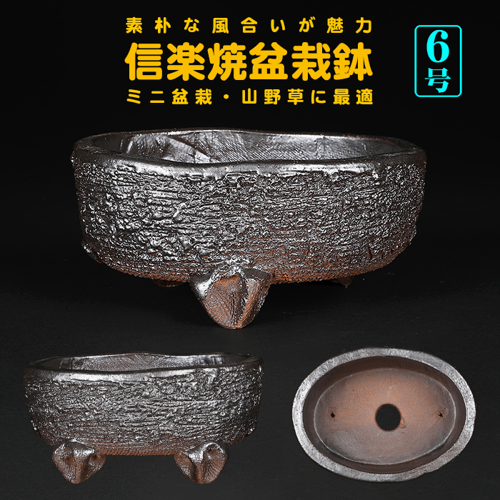 信楽焼 信楽焼黒釉楕円鉢 | 盆栽、盆栽書籍、盆栽鉢の通販│近代出版