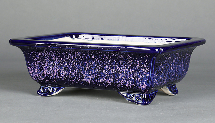 鴻陽瑠璃ピンク結晶釉外縁雲足長方鉢 | 盆栽、盆栽書籍、盆栽鉢の通販