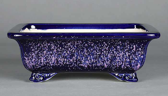 鴻陽瑠璃ピンク結晶釉外縁雲足長方鉢 | 盆栽、盆栽書籍、盆栽鉢の通販