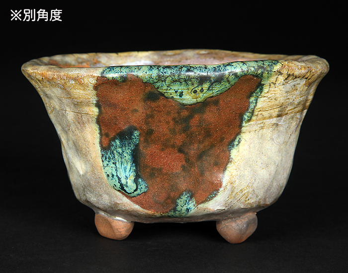 盆栽鉢　時代古盆栽鉢苔むし杉浦手捻り手作り鉢1点もの松皮小品丸鉢 盆栽鉢 時代古盆栽鉢苔むし杉浦手捻り手作り鉢1点もの松