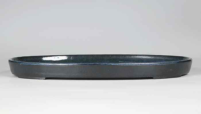 九輪蒼雲釉楕円水盤