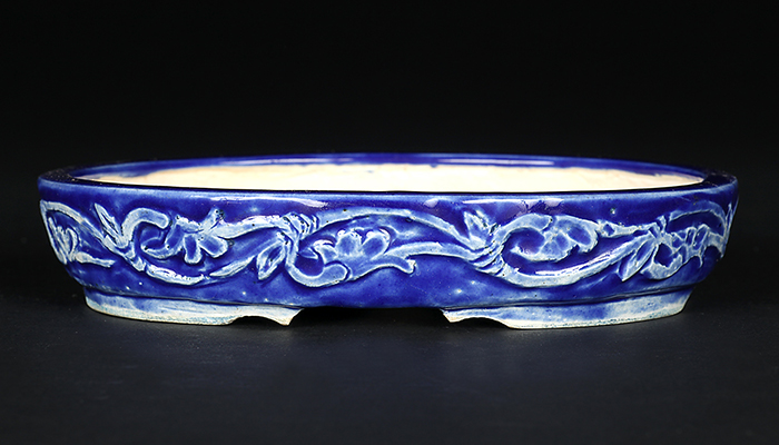 宗山瑠璃釉浮彫楕円鉢